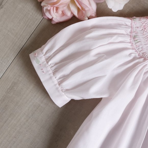 RARE Feltman Brothers Pink Bishop Dress Smocked Hand Embroidery - Picture 3 of 4